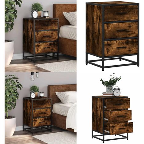 vidaXL Table de chevet chêne fumé 40x34,5x60cm bois d'ingénierie métal (1/5)