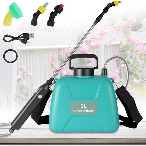 Pulverisateur Electrique 5L,pulvérisateur à Batterie,5 Modes de Pulvérisation et Sangle Réglable,60 cm Perche Pulvérisatrice Télescopique,Recharge USB-C,pour désherbage et fertilisation (1/5)