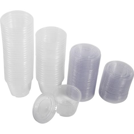 50 Gobelets Jetables en Plastique Transparent avec Couvercles 3oz pour Sauce, Chutney et Plats à Emporter