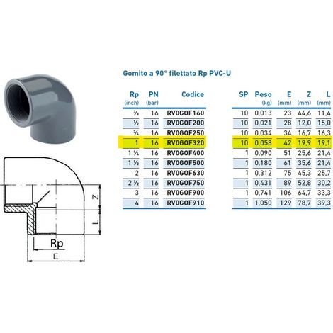 Gomito a 90° filettato Rp PVC-U 1" INPFGO232000 - - IRRITEC - -