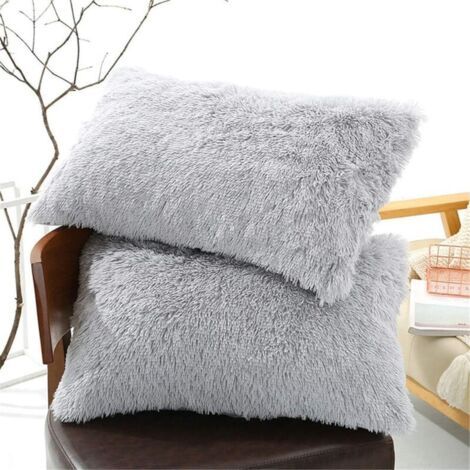 BUNTHAUS Lot de 2 taies d'oreiller en fausse fourrure douce et pelucheuse, 20x27 pouces (gris clair), avec fermeture éclair.