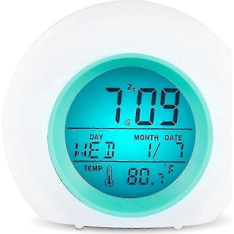 Réveil rond coloré et créatif avec boule calendrier, veilleuse, réveil de chevet, réveil pour enfants, bleu (1/4)