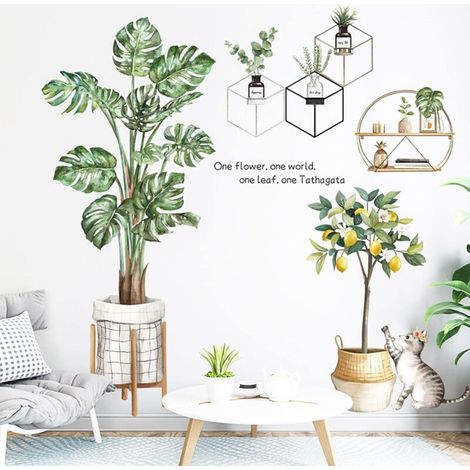 Autocollants Muraux Feuilles Vertes et Plantes Tropicales – Décoration Murale Palmiers pour Chambre, Salon, Bureau ou Salle de Classe