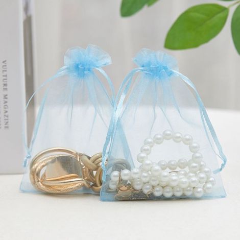 50 sacchetti in organza con coulisse, ideali per confezionare gioielli, spezie, dolciumi, ecc., decorazioni per feste, 10 x 15 cm, colore viola. (1/5)