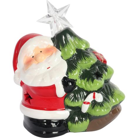 Decorazione natalizia, Babbo Natale in ceramica con albero di Natale a LED, 12,5 cm (1/5)