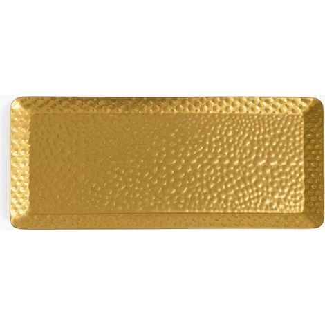 Rechteckiger Teller mit gehämmertem Muster, Aufbewahrungsschale mit goldfarbenem Edelstahlrand, 25 x 11 cm (1/2)