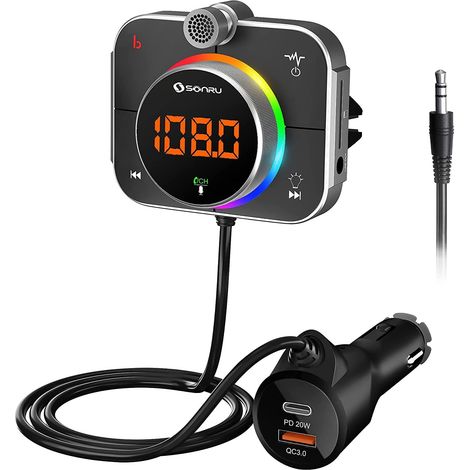 Émetteur FM Bluetooth, lecteur MP3 multifonction pour voiture, charge rapide, kit mains libres (1/3)