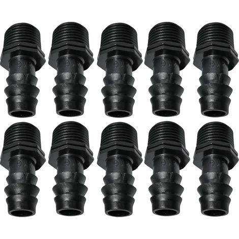 Lot de 10 raccords de tuyau à filetage extérieur Ø16 mm x 1/2" pour tuyau d'irrigation goutte à goutte (pour tuyau de Ø16 mm) - Raccord pour systèmes d'irrigation/d'arrosage (1/5)