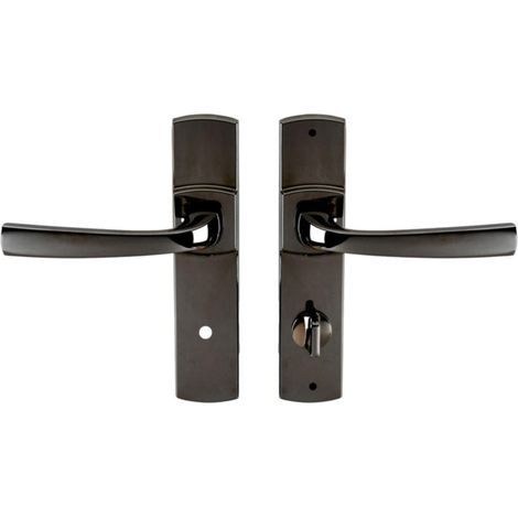 Set de Poignée de Porte sur Petite Plaque, Version Condamnation Porte Cuisine/Salon, Entraxe 165 mm, Système de Pose Facile, Zamak Résistant, Finition Diamant Noir (1/5)