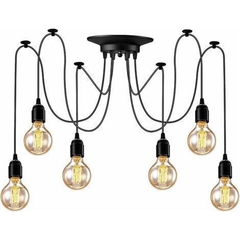 Suspension Edison vintage réglable - Lampe industrielle noire (6 supports de lampe) (1/5)