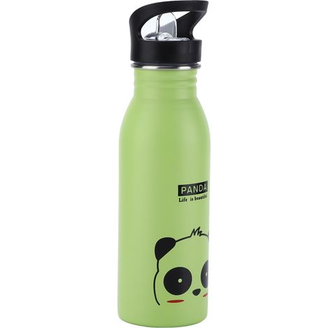 Edelstahl-Sport-Trinkflasche 500 ml, niedliche, vakuumisolierte Trinkflasche mit Saugnapf für Outdoor-Sportarten, Grüner Panda (1/5)