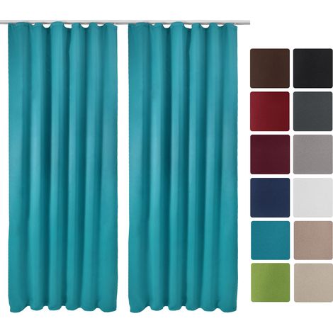 Beautissu – Lot de 2 rideaux occultants turquoise 140x245cm – Tissu opaque 210g/m² – Obscurcissement total – Suspension à ruban universel (1/5)