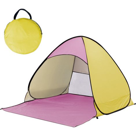 Jaune et rose, petite taille double, sans rideau Tente de plage pliable et à ouverture rapide entièrement automatique, idéale pour se protéger du soleil, au parc, pour les jeux de sable des enfants, l (1/5)