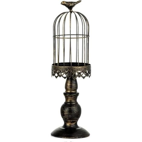 (Noir L) Bougeoir décoratif rétro créatif en forme de cage à oiseaux, bougeoir en fer forgé, accessoire de photographie pour mariages (1/4)