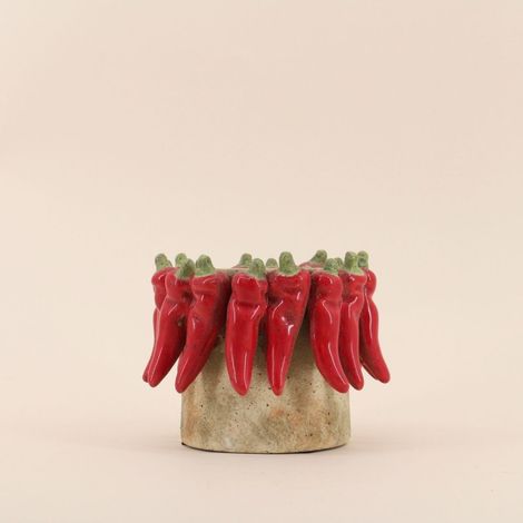 Cache pot en céramique piments relief, H13cm