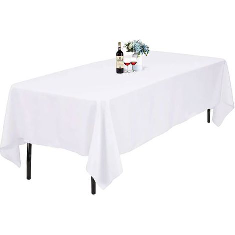 BelleRise - Nappe blanche rectangulaire en polyester 152 x 250 cm, lavable, résistante aux taches et aux plis, idéale pour une table de 1,20 m (1/5)