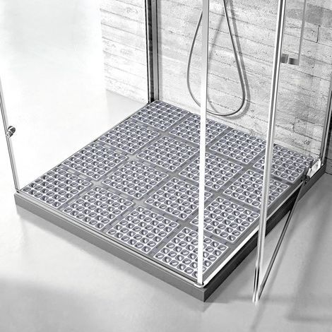 Non-slip shower mat 60 x 60 cm, with suction cups, for shower or bath, foldable and cuttable, dark grey (1/4)