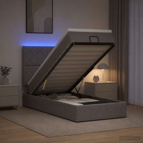 vidaXL Lit coffre avec matelas et LED Taupe 90 x 200 cm Tissu (1/5)