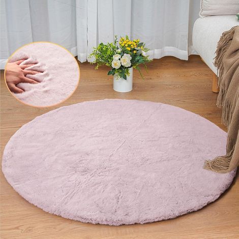 Teppich Fellteppich Kunstfell Waschbar 90 cm (Rund) Rosa Altrosa (1/5)