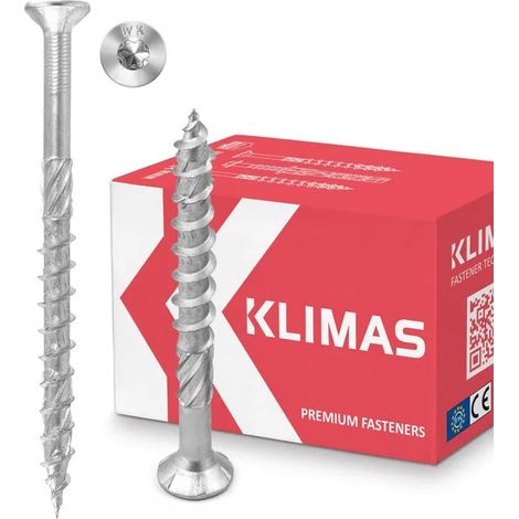 50 St. KLIMAS Spanplattenschraube Größe 8,0 x 380 mm mit ETA Zulassung 18/0817, hell verzinkt