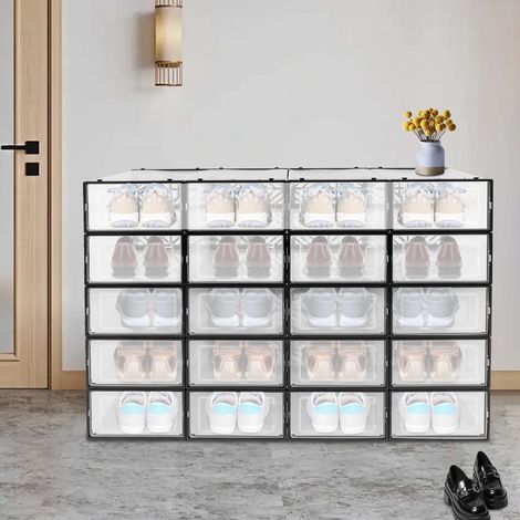 Schuhboxen-Set mit 20 Schuh-Organizern, stapelbar, transparenter Kunststoff-Schuh-Organizer (1/5)