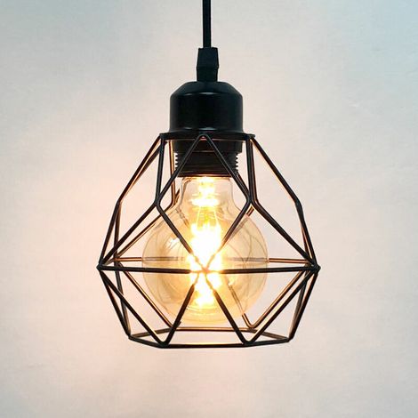 Lustre Suspension Industrielle Vintage Design Rétro Luminaire Led E27 pour Salon Chambre Cuisine Salle à manger - Noir (1/4)