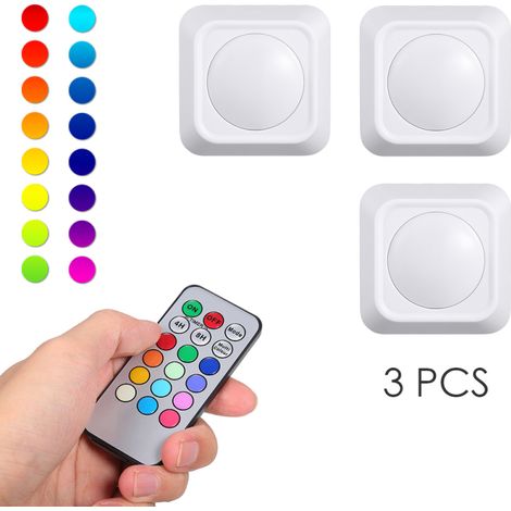Set mit 3 RGB-LED-Strahlern, 4,5 V, 1 W, 12 Farben, Fernbedienung, Timer, kabellose Unterbaubeleuchtung