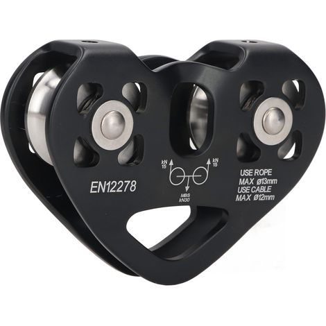 Poulie d'escalade extérieure en aluminium aéronautique à double arbre, noire (1/5)