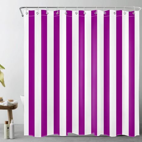 Rayures Violettes et Blanches Rideaux de Douche 180x180cm Art géométrique Simple Rideaux de Bain avec Crochets, Minimaliste Imperméable Polyester Anti Moule Salle de Bain Décor (1/5)