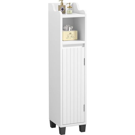 Rangement Toilette WC Petit Espace, Armoire de Salle de Bain Étroite, Petit Meuble de Salle de Bain en Bois, Étagères Réglables, Meuble Étroit pour Papier Toilette 18 x 20 x 81 cm (1/5)