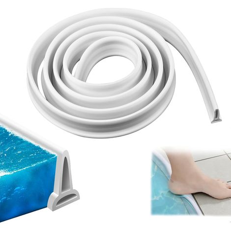 Seuil de Douche Barrage d'eau, Barrière de Douche Anti Débordement Silicone Autocollante, Pliable Joint de Douche pour Séparation Humide et Sèche pour Cuisine, Salle De Bain (Blanc, 2M) (1/5)