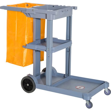 Carro de Limpieza con Bolsa 100L Profesional y Multifuncional para Colectividades Hotel Hostal con 3 Bandejas y 1 Plataforma 121x50,5x96,5 cm