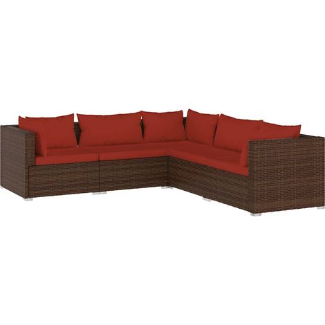 Maison Exclusive - 5-tlg. Garten-Lounge-Set mit Kissen Poly Ratta (1/5)