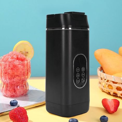 Mixeur portable avec affichage numérique, noir, rechargeable par USB, idéal pour la préparation de smoothies, de fruits et de légumes. (1/5)