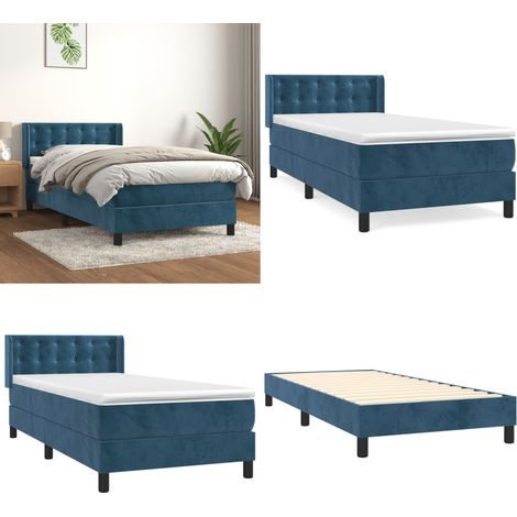 Boxspringbett mit Matratze Dunkelblau 90x200 cm Samt - Samtbett - Boxspringbett - Doppelbett - Bettenrahmen - Schlafsystem - Home & Living (1/5)