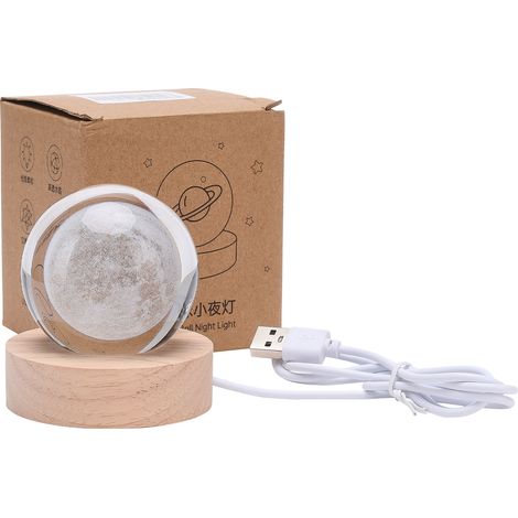 Boule de Cristal Lumineuse Gravée 3D - Lampe d'Ambiance Romantique avec Base en Bois - Éclairage Doux pour Nuit