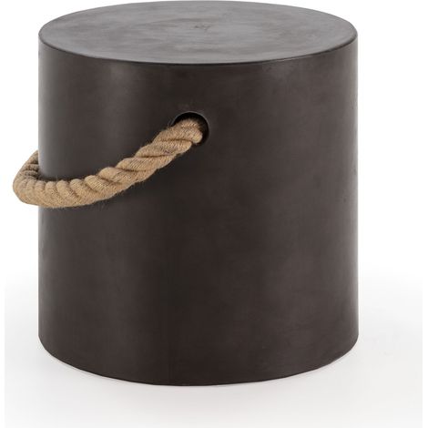 Tabouret 40X40X40 avec corde/poignée en ciment noir (1/4)