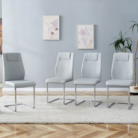 Silla de comedor de PU y metal gris claro y plata, respaldo ergonómico efecto malla, patas antideslizantes,41×48×97cm (1/5)