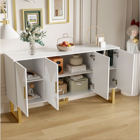 Sideboard Schrank Aufbewahrung 150cm Weiß Hochglanz OKMYHOME (1/5)