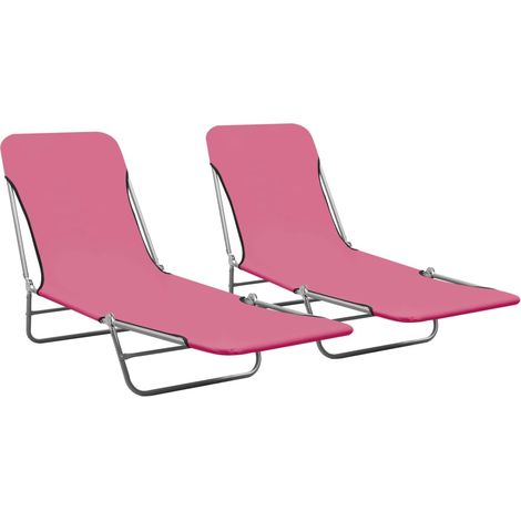 Lettini prendisole pieghevoli 2 pezzi acciaio e tessuto rosa 020011937
