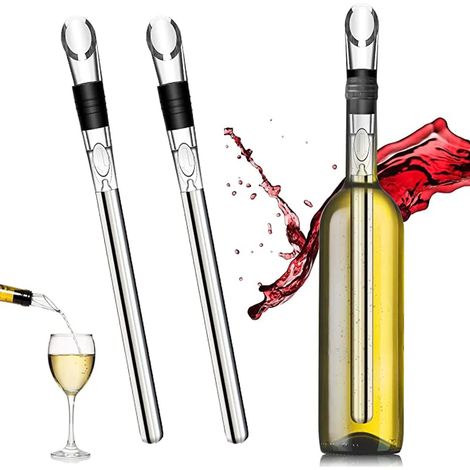 Juego de 2 palitos enfriadores de vino de acero inoxidable con pico, palitos enfriadores, juego enfriador de vino para vino blanco, palitos enfriadores de vino