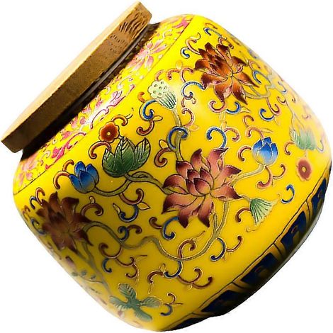 Boîte à thé en porcelaine, 400 ml, jaune, idéale pour recevoir des invités, ronde, pièce unique. (1/3)