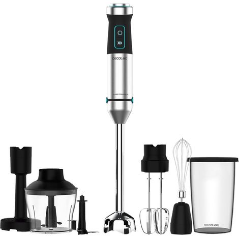 Cecotec – Mixeur plongeant 1500 W – Pied extralong – 4 lames en titane – Engrenage métallique – Accessoires inclus