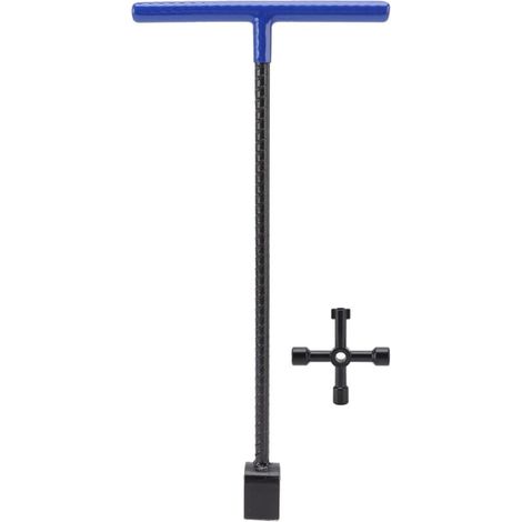 Clé de Compteur D'eau, Outil D'arrêt D'eau de 16 Pouces Clé de Compteur D'eau à Poignée en T avec Clé Multifonctionnelle à 4 Voies pour Vanne D'arrêt D'eau Principale(Bleu) (1/5)