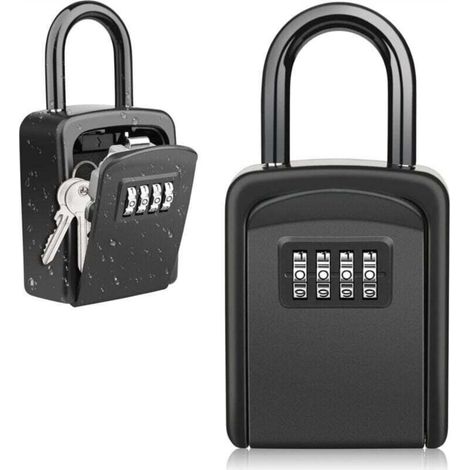 Boîte à Clé avec Crochet, Key Lock Box, Extérieur étanche Boîte à Clé Sécurisée, Combinaison Clés Stockage Boîte - Noir (1/4)