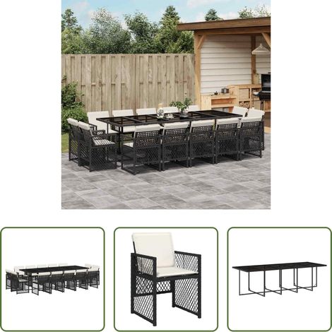 vidaXL Table de jardin - Ensemble à manger de jardin 15 pcs coussins noir résine tressée (1/5)