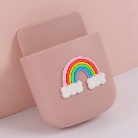 Selbstklebender Wandorganizer – Aufbewahrungsbox für Handy, Stifte und Fernbedienungen – ABS, 60 g – Regenbogenfarbenes Design – Werkzeuglose Montage – Integrierte Ladefunktion