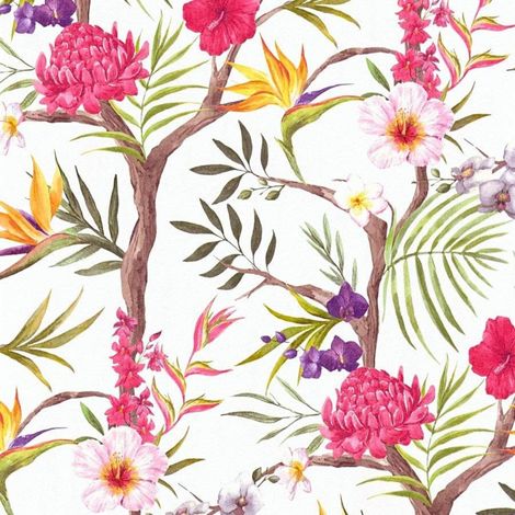 AS Creation Tropical Flowers Wallpaper Multicolour Floral Paste The Wall Vinyl