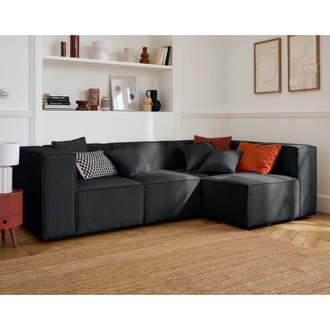 Arty - modulares ecksofa rechts 5-sitzer - cord - schwarz