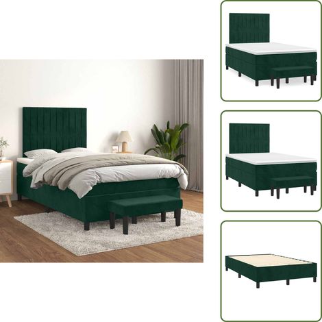 Tête de lit réglable - vidaXL Sommier à lattes de lit et matelas Vert foncé 120x200cm Velours - Banc multifonctionnel (1/5)